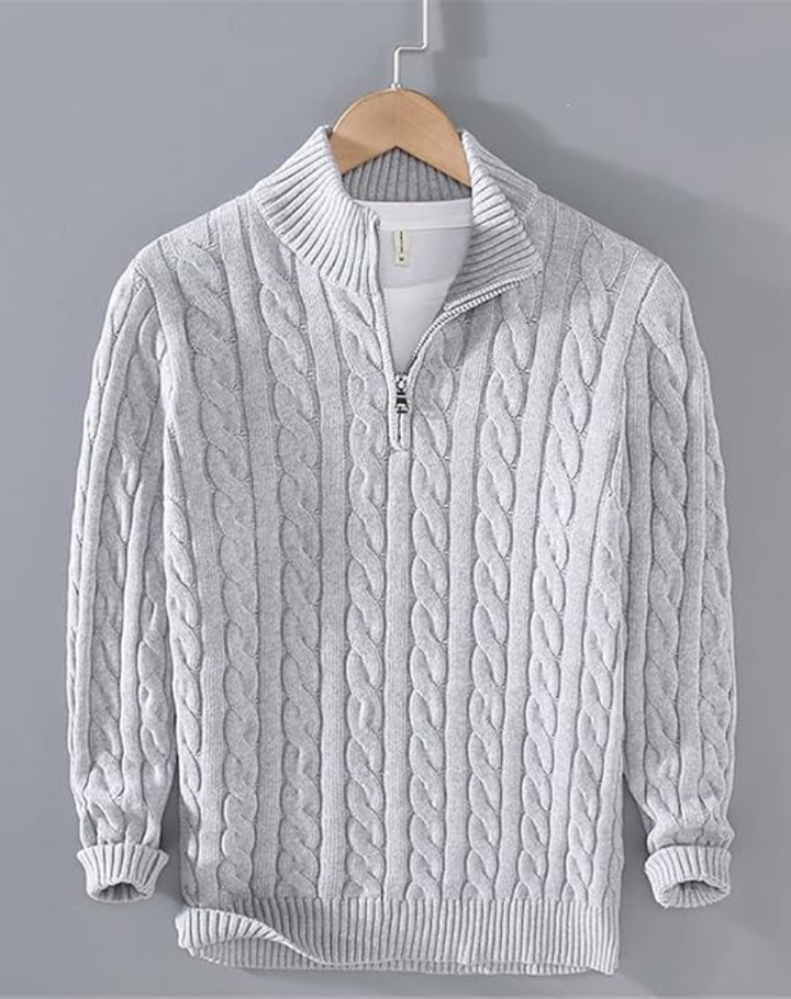 Cable Knit Half Zip Jumper Mens High Neck Chunky Ribbed Cuffs Regular Fit - image 1