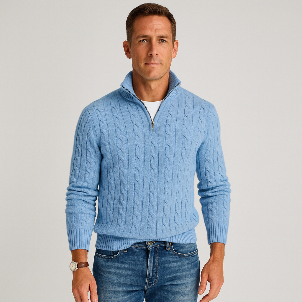 Cable Knit Half Zip Jumper Mens High Neck Chunky Ribbed Cuffs Regular Fit - image 2