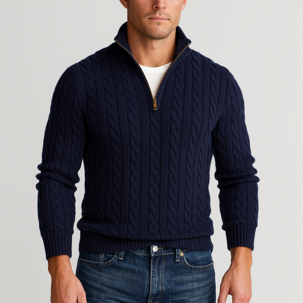 Cable Knit Half Zip Jumper Mens High Neck Chunky Ribbed Cuffs Regular Fit - image 3