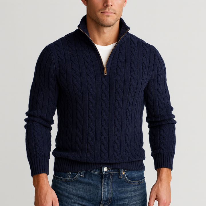 Cable Knit Half Zip Jumper Mens High Neck Chunky Ribbed Cuffs Regular Fit - image 3