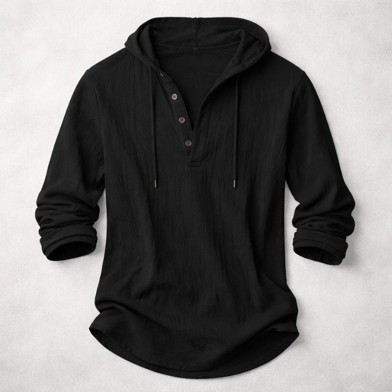 Hooded Shirt Mens Linen-Look Long Sleeve Pullover Button Placket Drawstring Holiday - image 5