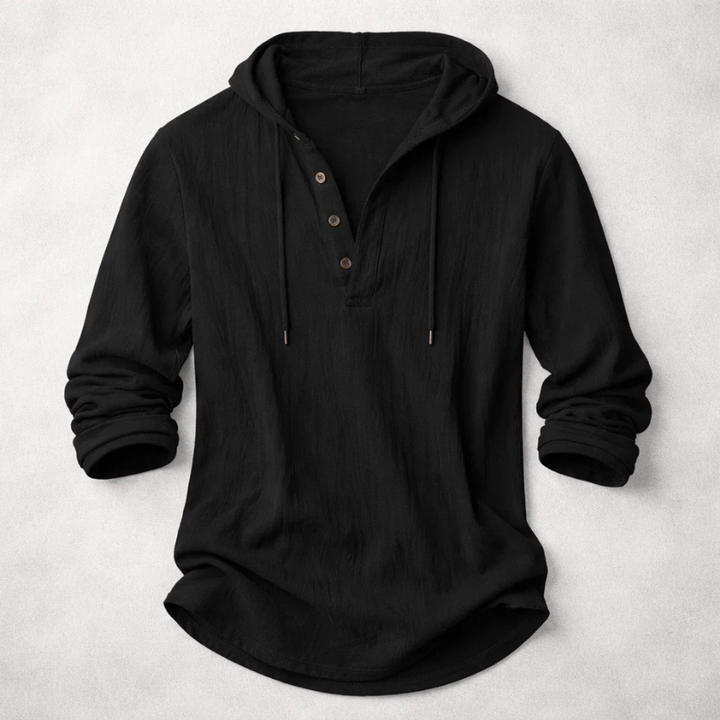 Hooded Shirt Mens Linen-Look Long Sleeve Pullover Button Placket Drawstring Holiday - image 5