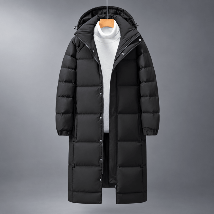 Longline Puffer Coat Mens Hooded Quilted Below Knee Stand Collar Zip Snap Front - image 7
