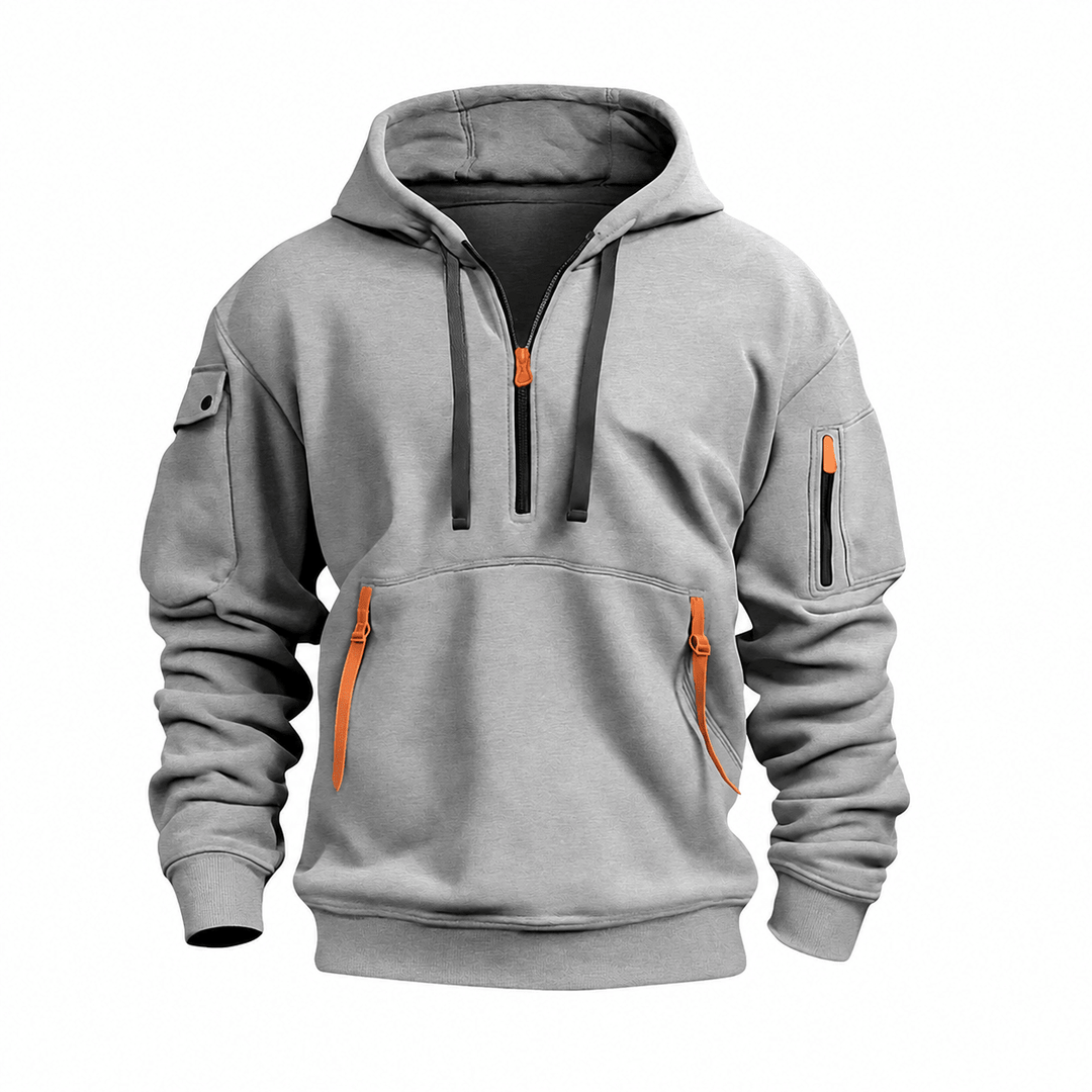 Quarter Zip Hoodie Mens Utility Pockets Drawstring Hood Ribbed Cuffs Relaxed Fit - image 5