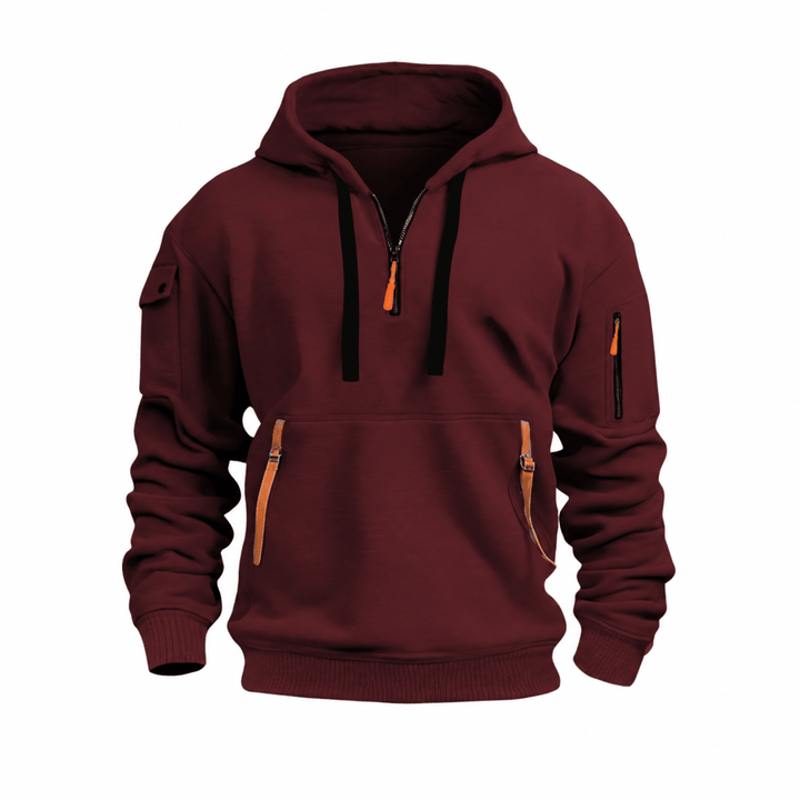 Quarter Zip Hoodie Mens Utility Pockets Drawstring Hood Ribbed Cuffs Relaxed Fit - image 4
