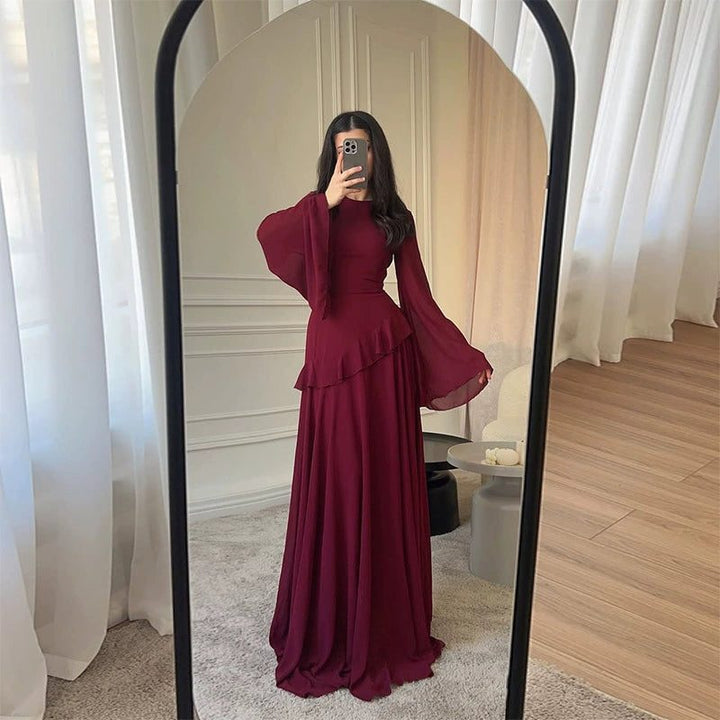 Maxi Dress Womens Tiered Skirt Bell Sleeve Fitted Bodice Wedding Guest