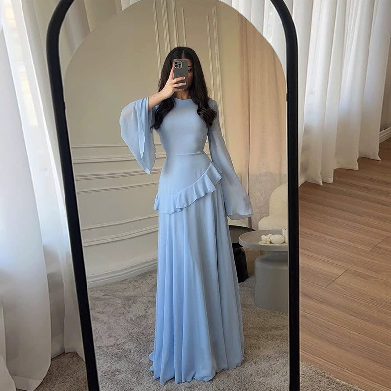 Maxi Dress Womens Tiered Skirt Bell Sleeve Fitted Bodice Wedding Guest