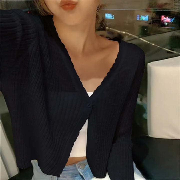 Cardigan Womens Cropped V Neck Button Front Lightweight