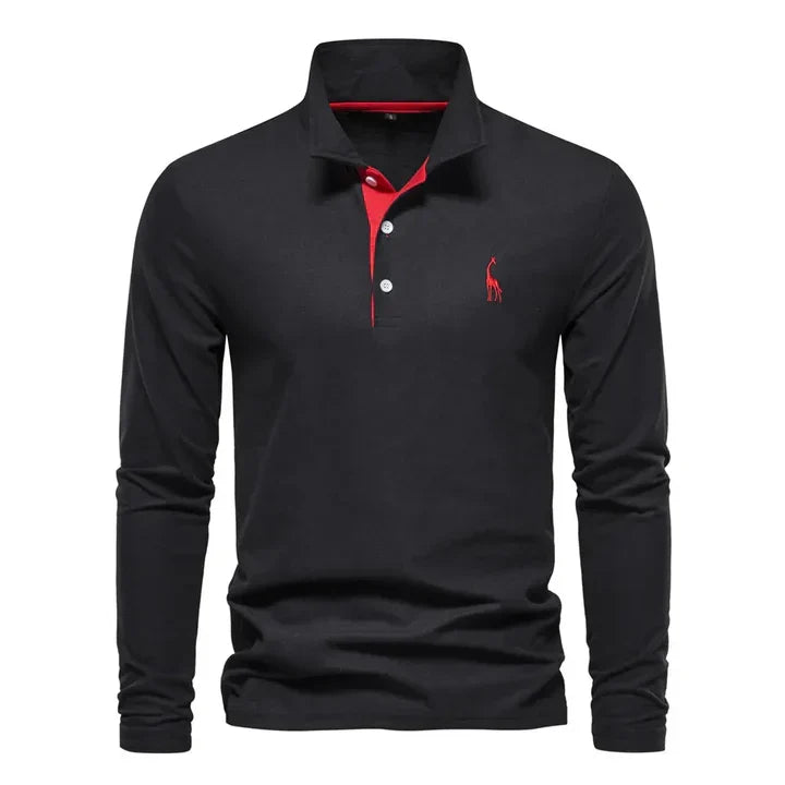 Polo Shirt Mens Long Sleeve Contrast Placket Embroidered Chest Detail Regular Fit - image 1