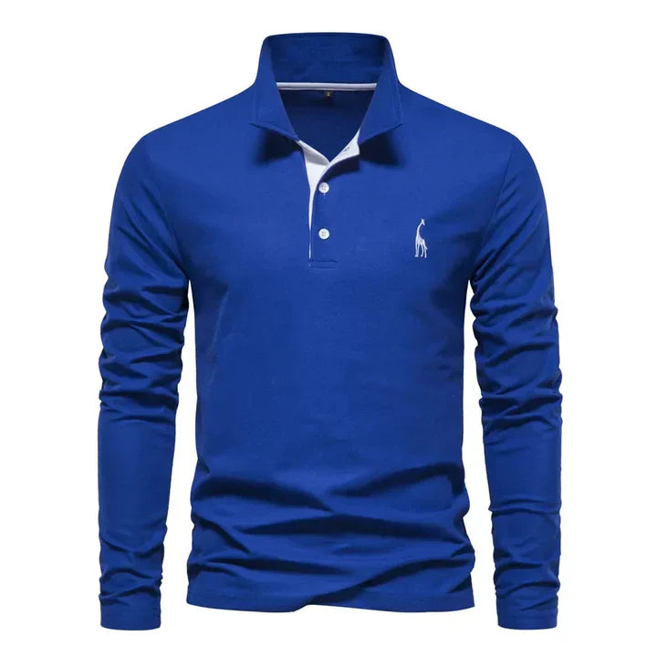 Polo Shirt Mens Long Sleeve Contrast Placket Embroidered Chest Detail Regular Fit - image 2