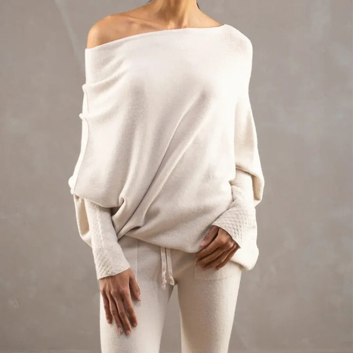 Jumper Womens Off Shoulder Cowl Neck Draped Asymmetric Hem Long Sleeve - image 14