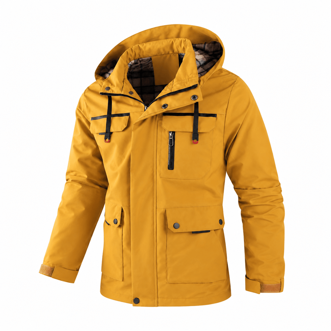 Hooded Jacket Mens Check Lined Multi Pocket Utility Zip Snap Storm Flap Outdoor - image 5