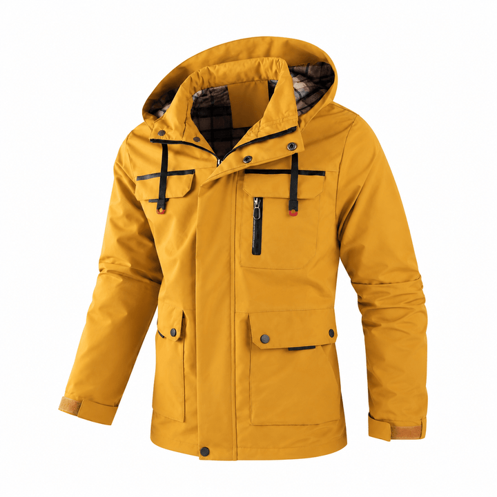 Hooded Jacket Mens Check Lined Multi Pocket Utility Zip Snap Storm Flap Outdoor - image 5
