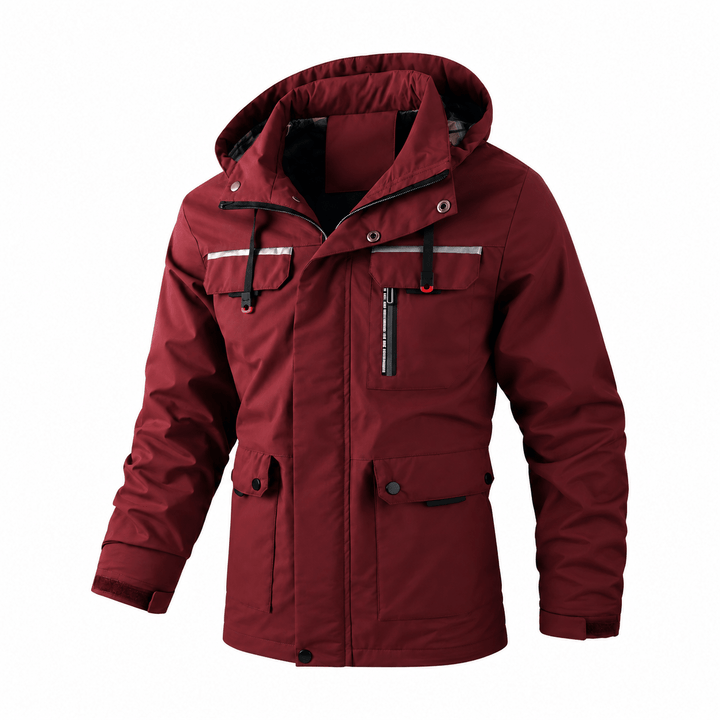 Hooded Jacket Mens Check Lined Multi Pocket Utility Zip Snap Storm Flap Outdoor - image 3