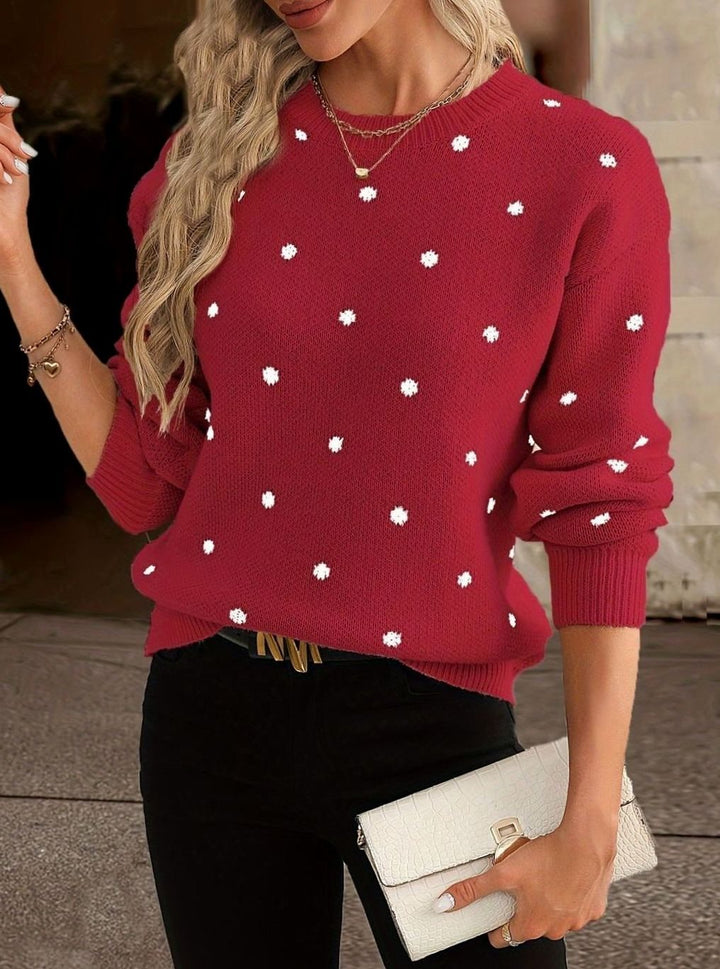 Knitted Jumper Womens All Over Spot Round Neck Ribbed Neckline Regular Fit - image 3