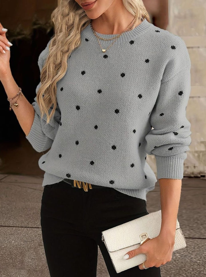 Knitted Jumper Womens All Over Spot Round Neck Ribbed Neckline Regular Fit - image 4