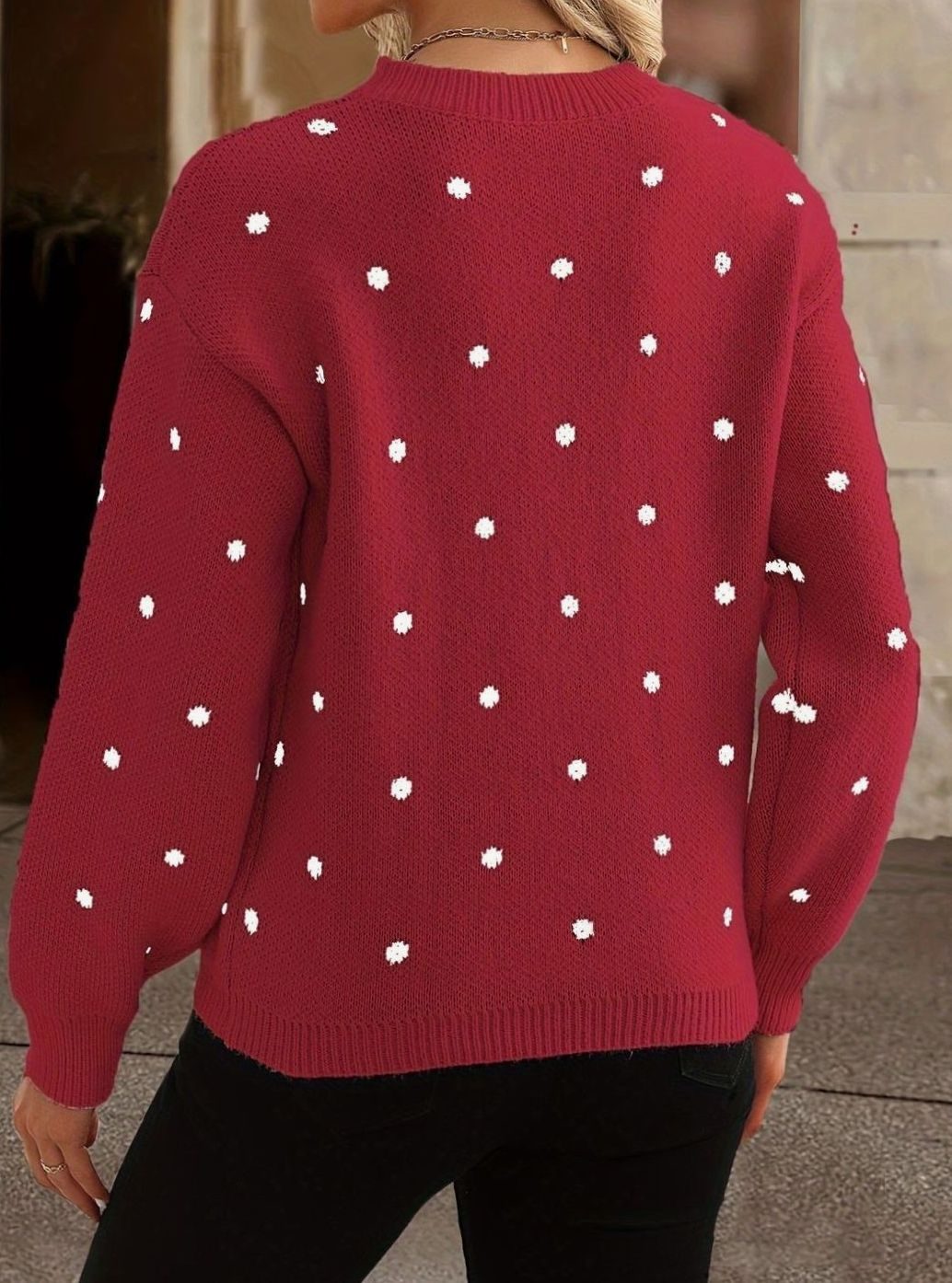 Knitted Jumper Womens All Over Spot Round Neck Ribbed Neckline Regular Fit - image 5