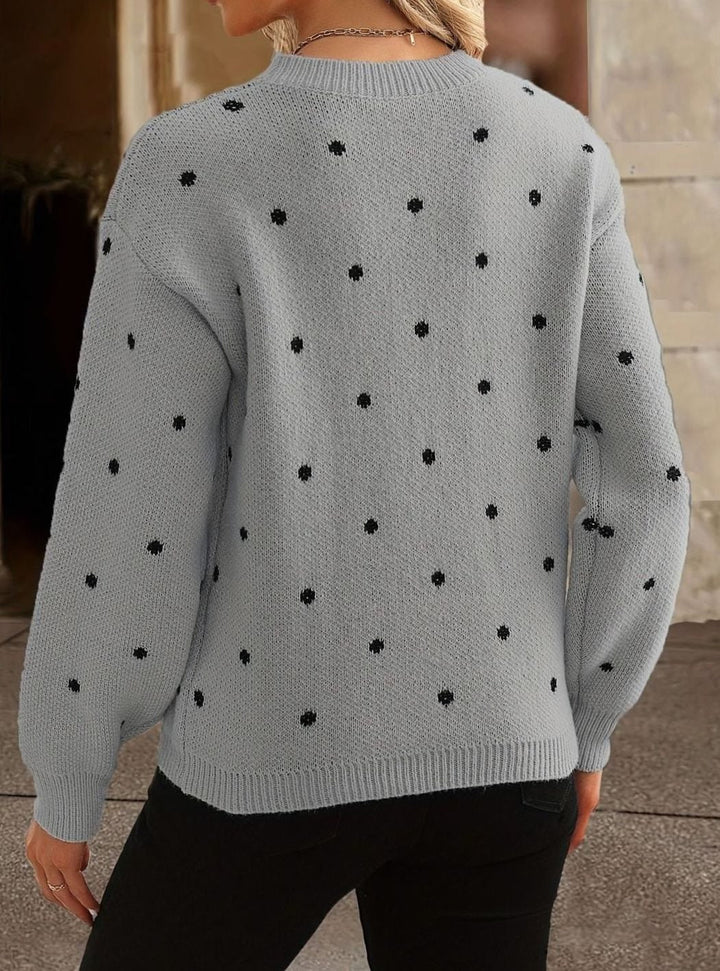 Knitted Jumper Womens All Over Spot Round Neck Ribbed Neckline Regular Fit - image 6