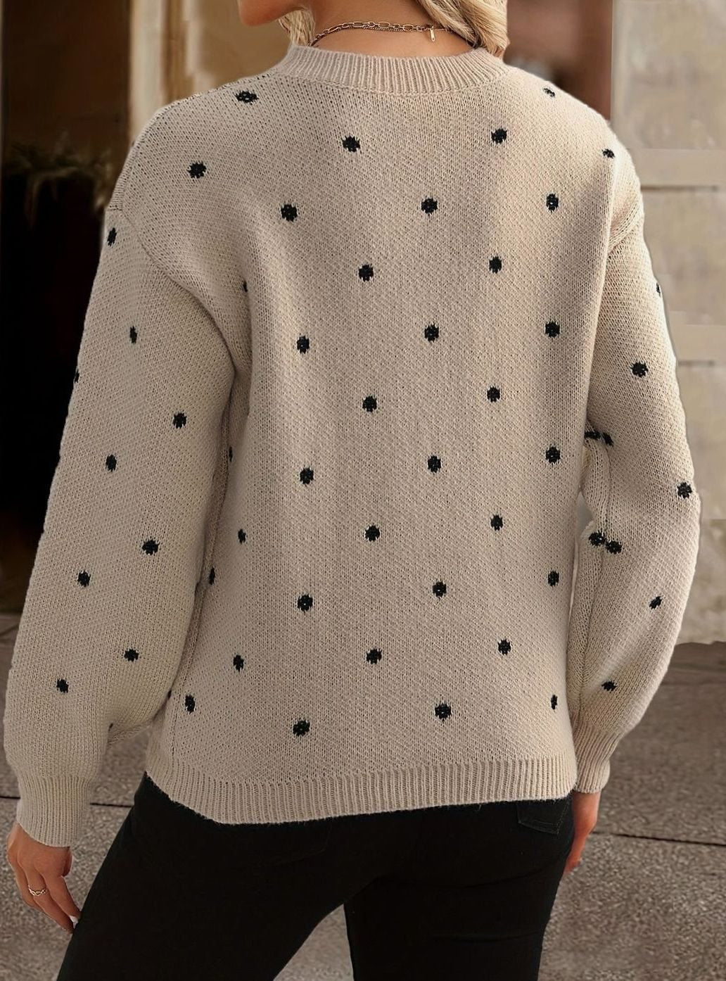 Knitted Jumper Womens All Over Spot Round Neck Ribbed Neckline Regular Fit - image 8