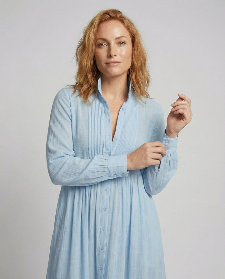 Maxi Shirt Dress Womens Button Front Gathered Waist Lightweight