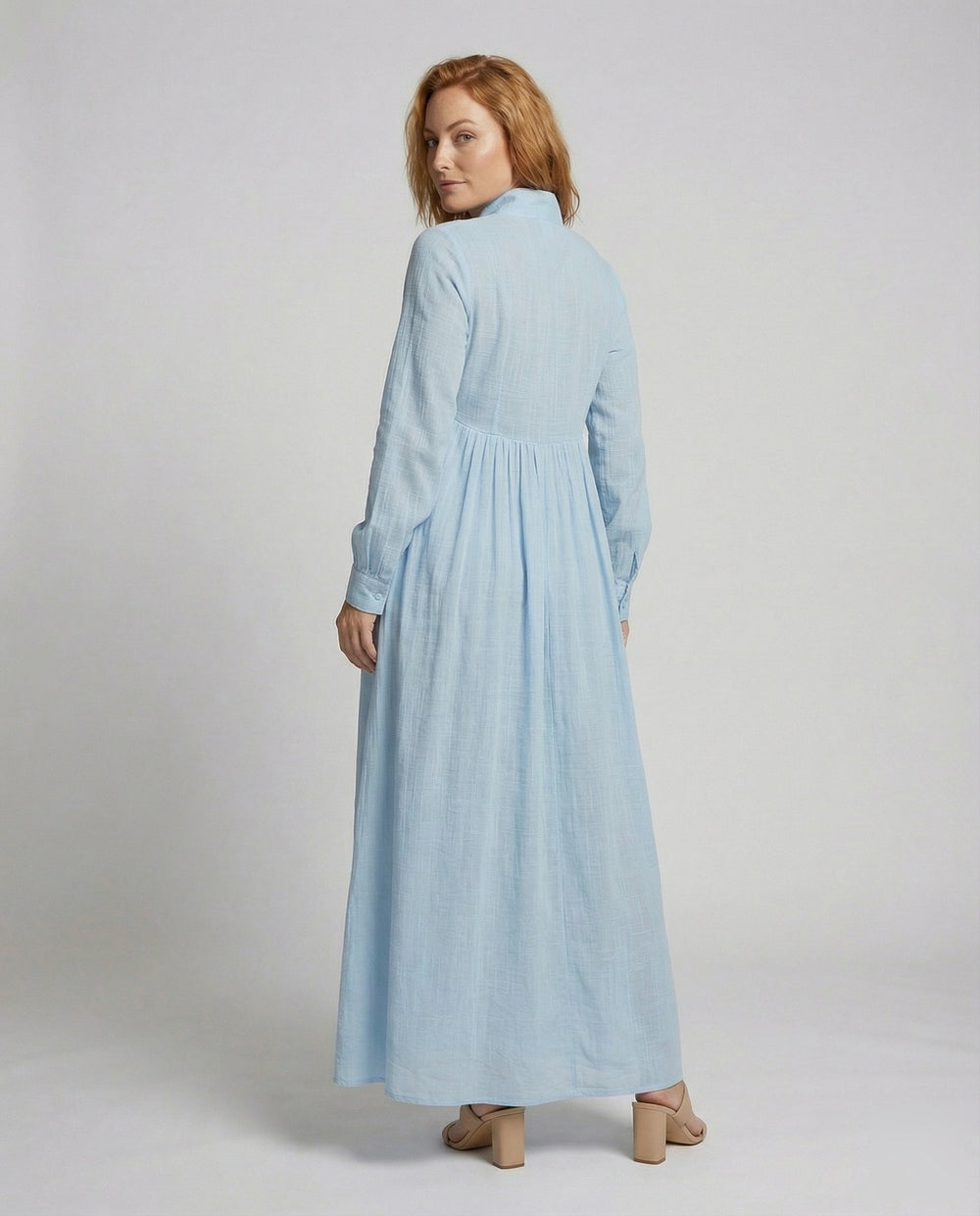 Maxi Shirt Dress Womens Button Front Gathered Waist Lightweight