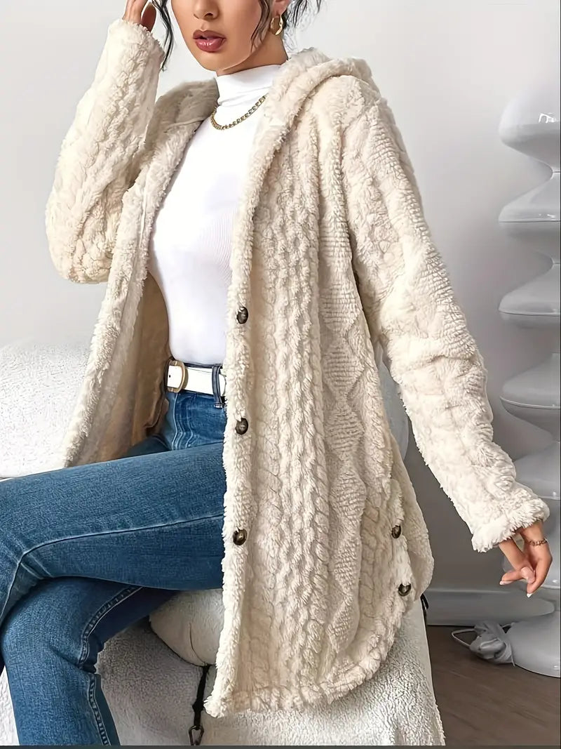 Longline Cardigan Womens Hooded Cable Knit Button Front Mid Thigh Length - image 12