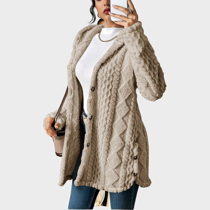 Longline Cardigan Womens Hooded Cable Knit Button Front Mid Thigh Length - image 9