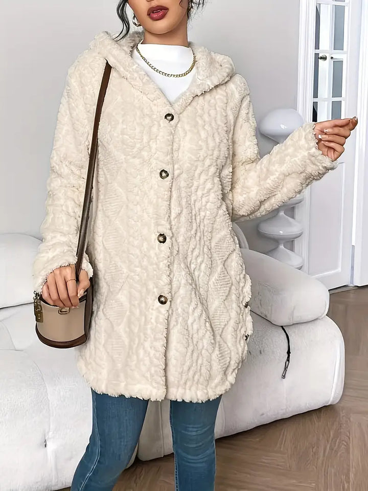 Longline Cardigan Womens Hooded Cable Knit Button Front Mid Thigh Length - image 10