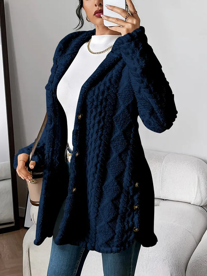 Longline Cardigan Womens Hooded Cable Knit Button Front Mid Thigh Length - image 6