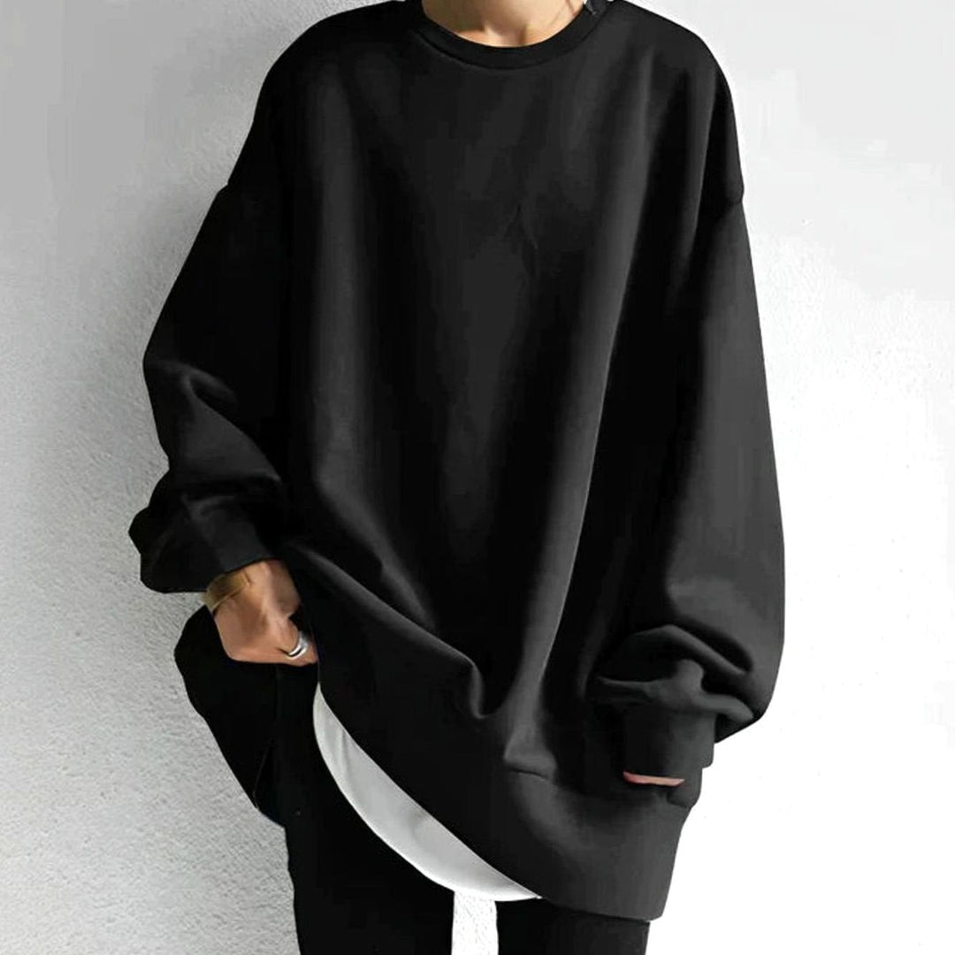 Tunic Jumper Womens Oversized Drop Shoulder Crew Neck Side Pockets - image 1