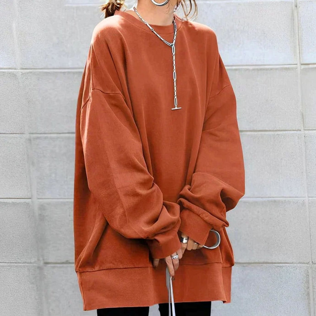 Tunic Jumper Womens Oversized Drop Shoulder Crew Neck Side Pockets - image 4