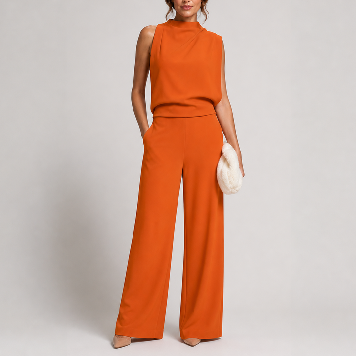 Jumpsuit Womens Sleeveless High Neck Wide Leg Relaxed Fit One Piece