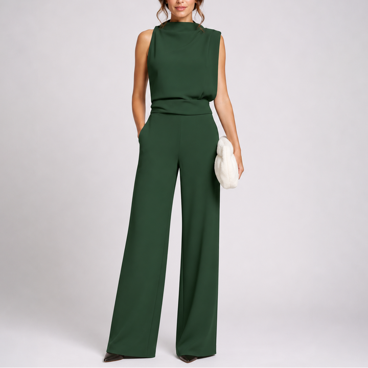 Jumpsuit Womens Sleeveless High Neck Wide Leg Relaxed Fit One Piece