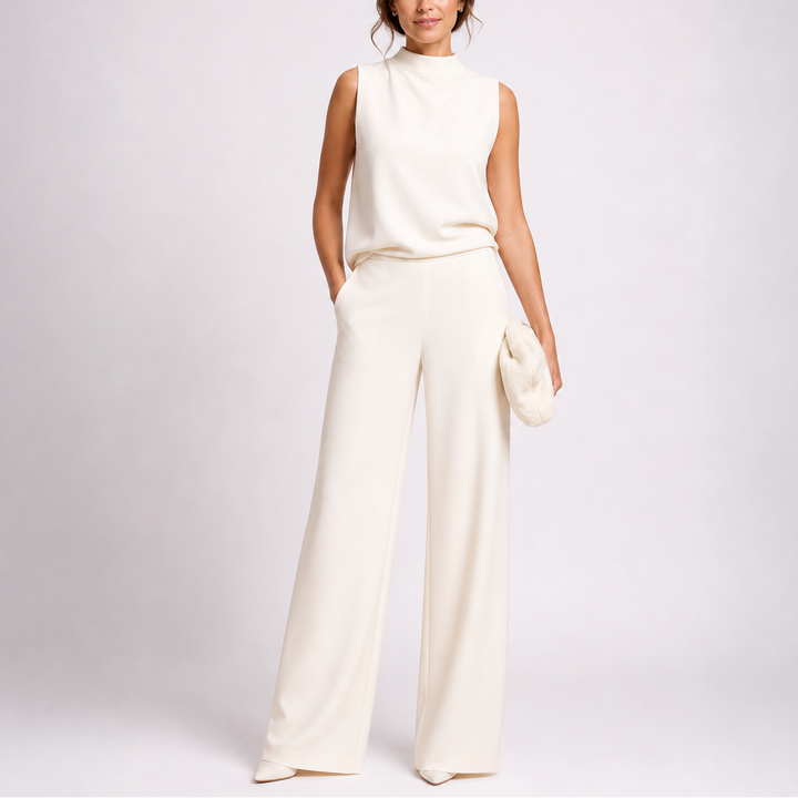 Jumpsuit Womens Sleeveless High Neck Wide Leg Relaxed Fit One Piece