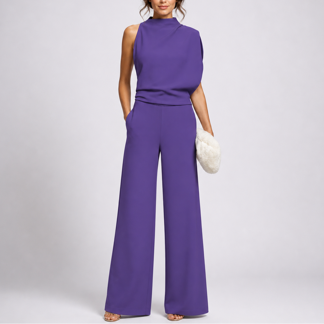 Jumpsuit Womens Sleeveless High Neck Wide Leg Relaxed Fit One Piece