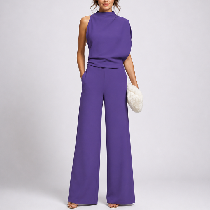Jumpsuit Womens Sleeveless High Neck Wide Leg Relaxed Fit One Piece
