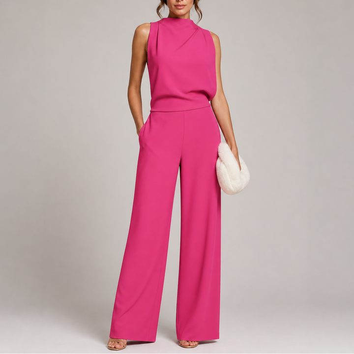 Jumpsuit Womens Sleeveless High Neck Wide Leg Relaxed Fit One Piece