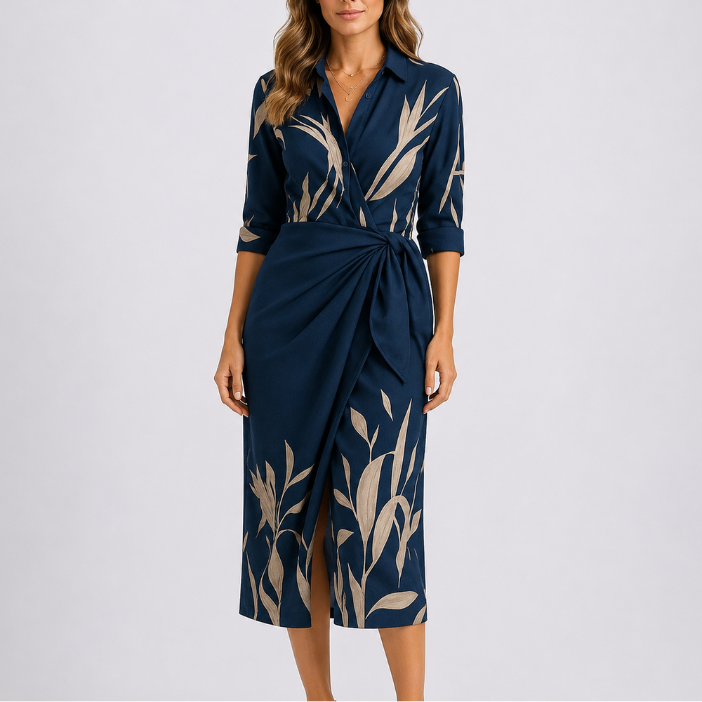 Women's V-Neck Tie Waist Wrap Midi Dress — image 2